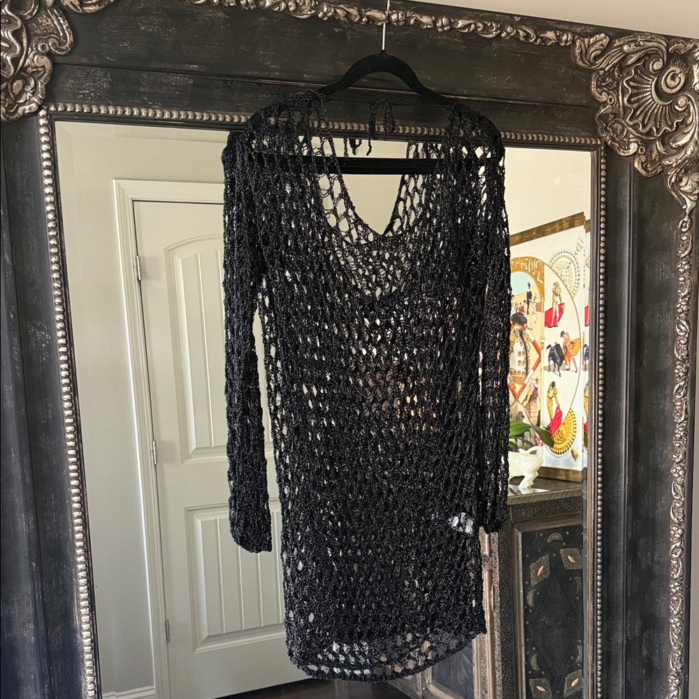 Missguided Black Crochet Open-Weave Tunic Top